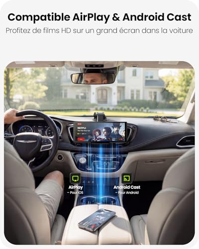 Avaett Écran CarPlay sans Fil 9,26″ Voiture pour Apple CarPlay & Android Auto, Portable Carplay Voiture avec Caméra de Recul, Mirror Link, OTA, Bluetooth 5.2, Navigation GPS, Commande Vocale