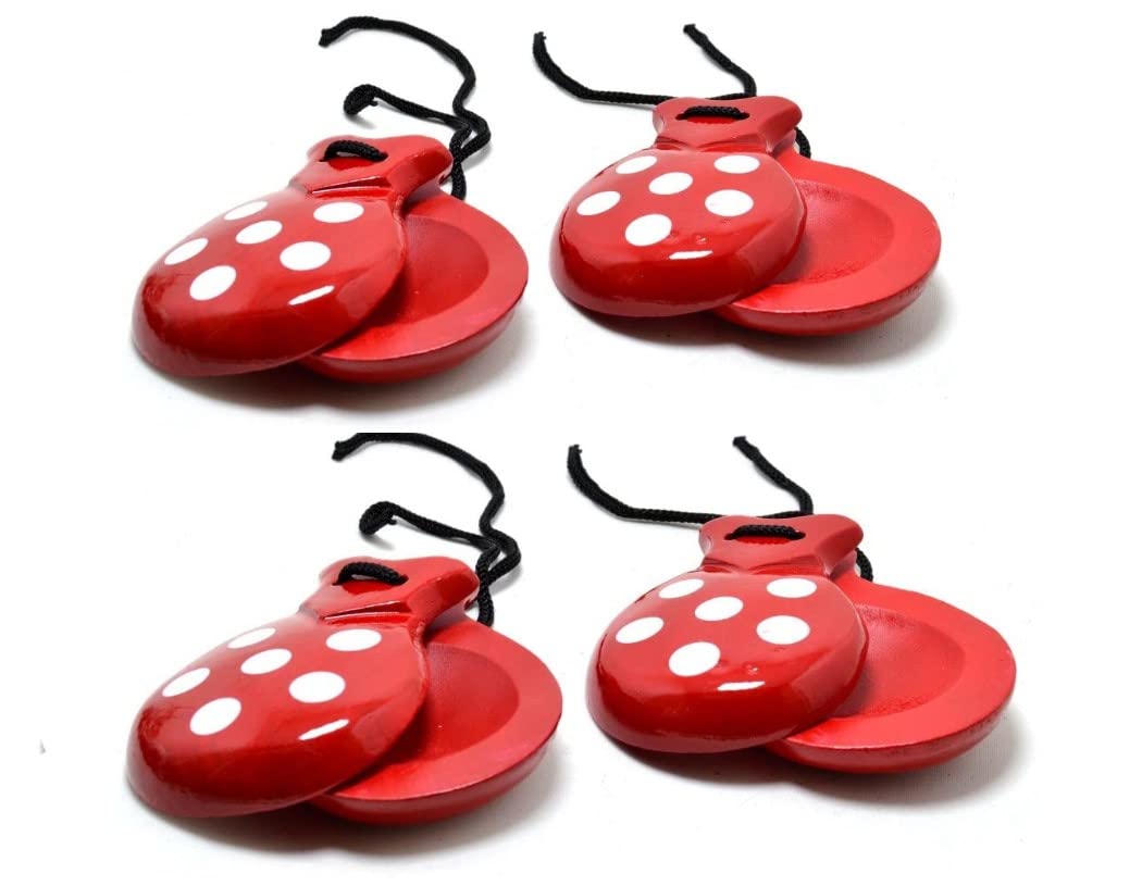 2 x Red and White Spanish castanets for Adults Handmade Wooden