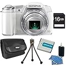 Olympus Stylus SZ-16 iHS Digital Camera (White) Bundle with 16GB Memory Card, Replacement Lithium Battery, Deluxe Carrying Case, & More