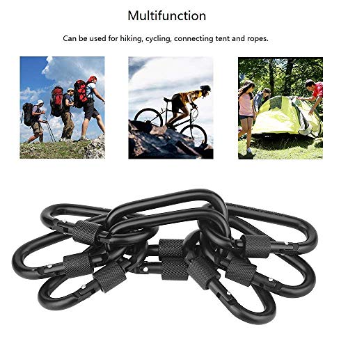 Vonpri 8 Pack 3" Aluminum Carabiner Clip Heavy Duty D Shape Screw Gate Spring Snap Hook for Camping Hiking Outdoor Travel Hammock Backpack Locking Carabiners Keychain Clip (Black)