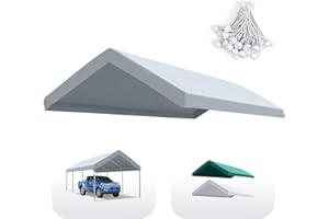 Quictent Carport Replacement Tarp Canopy Top Cover with Edge with Bungees Balls, for 10x20 ft Garage Party Tent Shelter - Gray, One Roof Only