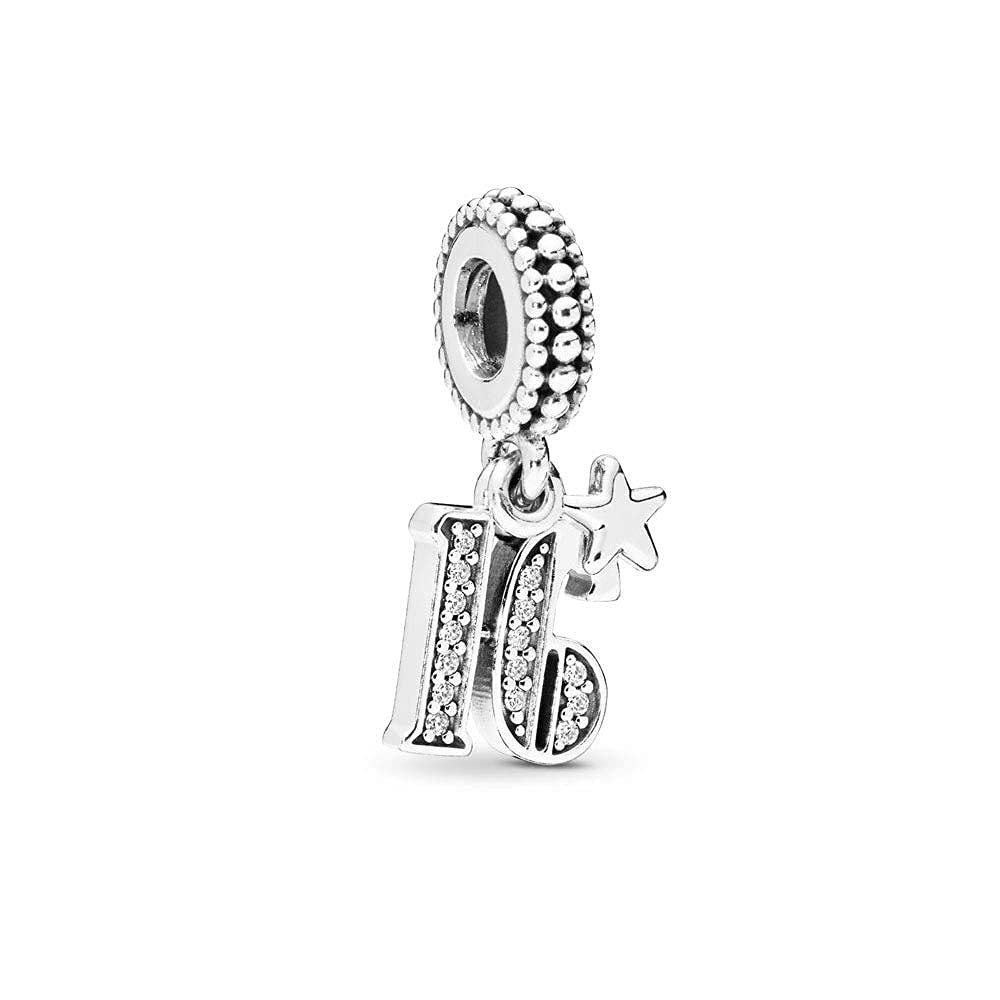 FGT 16 Celebration Dangle Charm fits Pandora Charms Bracelets Lucky Number Birthday Jewellery Gift for Women Daughter Granddaughter Sister Sterling Silver