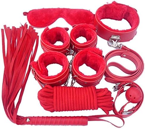 Sweeties Premium PU Leather Women Costume Kit - Whip, Collar, Blindfold, Cuffs (Red)