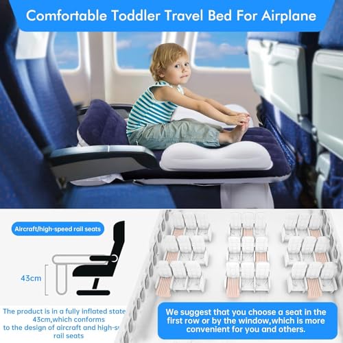 Bestbless Inflatable Airplane Bed for Toddler, Portable Baby plane Bed for Travel, Plane Extender for Kids with Hand Pump, Seat Belt and Carry Bag, Toddler Seat Extender for Car, Airplane (Blue)