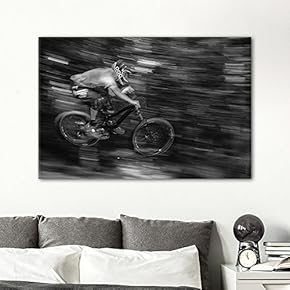 Canvas Wall Art Sports Theme - Blurred Rider on The Bike at High Speed - Giclee Print Gallery Wrap Modern Home Art Ready to Hang - 12x18 inches