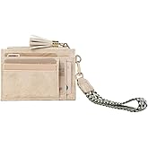 LIYSOYO Small Rfid Card Holder for Women, Slim Credict Card Wallet with Wristlet, Compact Card Holder Wallet with Strap and Zip Pocket (Beige)
