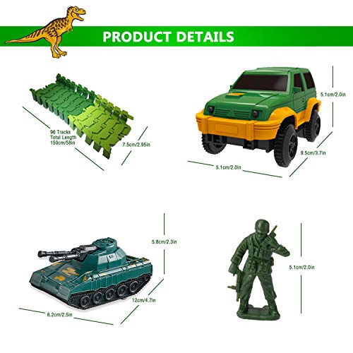 image for Flyboo Dinosaur Race Track Toys Create Road with 96 Flexible Tracks Pl