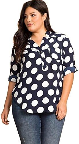 LUNIWEI Women Plus Size Polka Dot Half Sleeve V-Neck Blouse