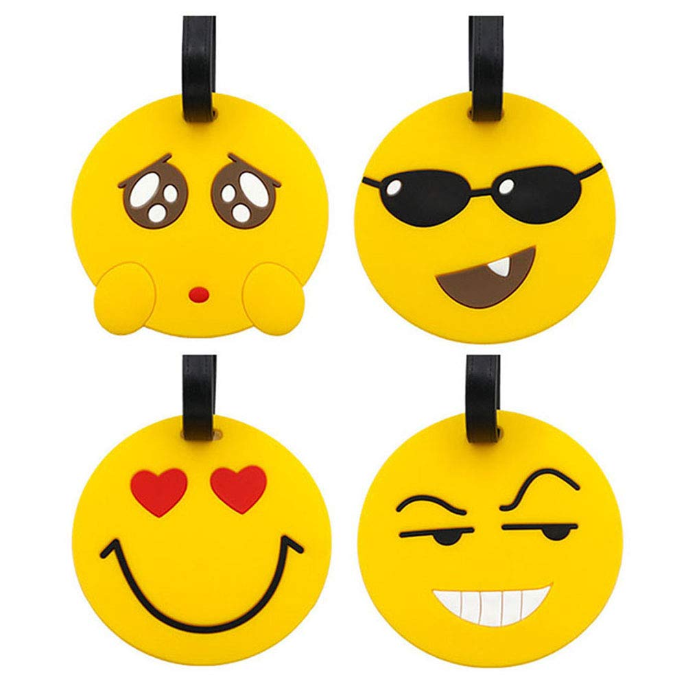 Travel Luggage Tags, Face Suitcase Travel ID Label Tags Holders, PVC Identifier Label Holders for Backpack(4 Pack Yellow)
