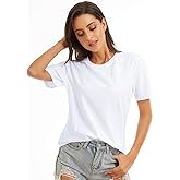 VIIOO Women's Loose Short Sleeve Crewneck T-Shirt Basic Casual Solid Tops