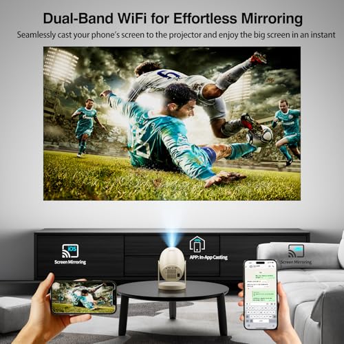 AOC Mini Projector with WiFi6 and BT 5.0,Portable Projector 4K Support & HD 720P, 230 ANSI Auto Keystone Correction,Android 12.0,360° Rotatable Projectors,8000+ Apps,40-250 Screen Video Projectors