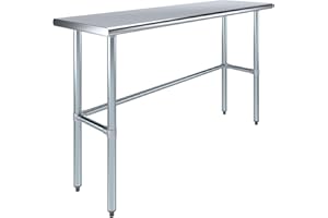 AmGood Stainless Steel Work Table Open Base | NSF Kitchen Island Food Prep | Laundry Garage Utility Bench (60" Long X 18" Deep)