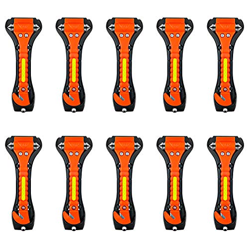 Nomiou 10 Pack Safety Hammer, Emergency Escape Tool with Car Window Breaker and Seat Belt Cutter, Life Saving Survival Kit