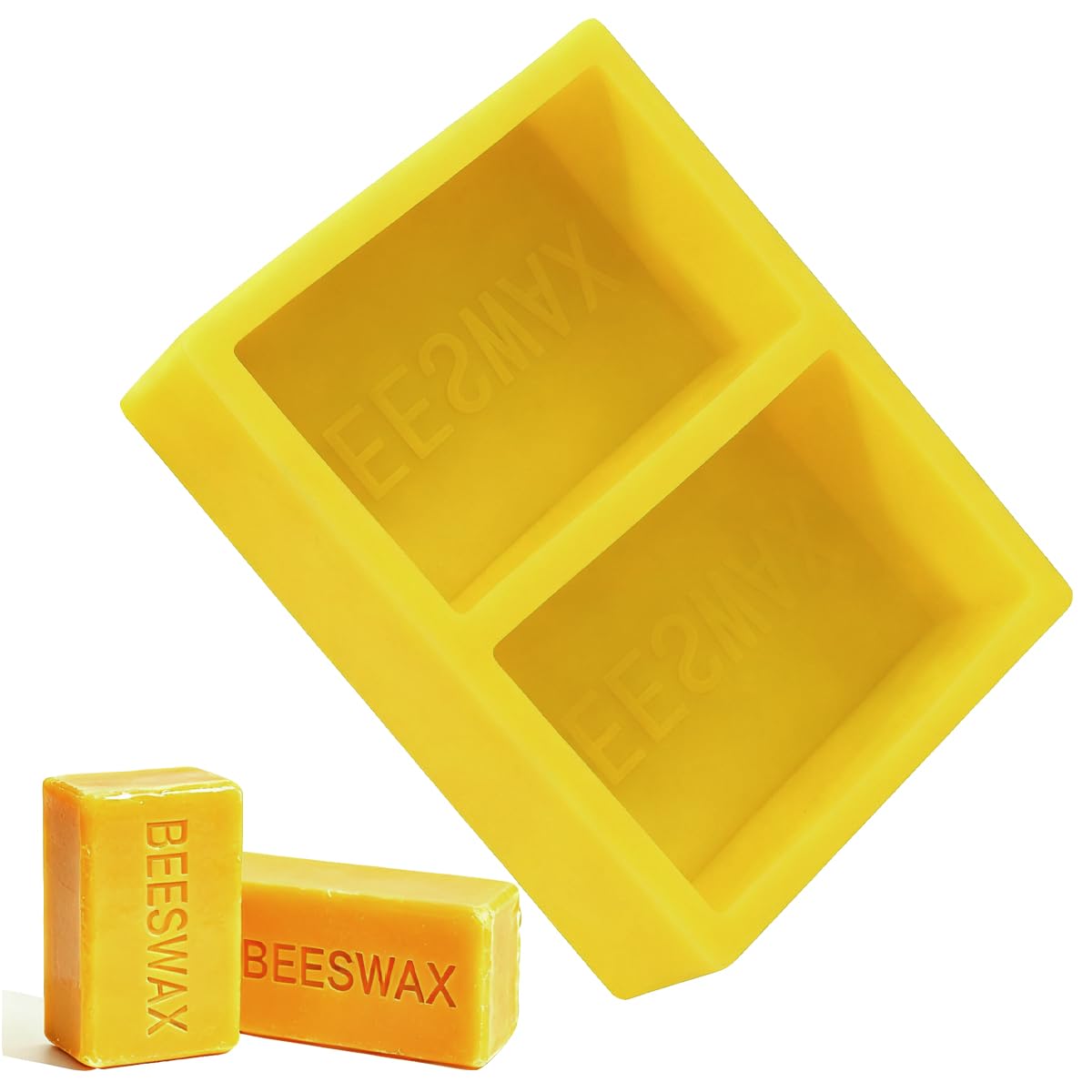 Photo 1 of ?Silicone Beeswax Mold for 2 x 1 lb Blocks - Reusable & Easy Release Wax Melt Molds with The Word Beeswax Embossed for DIY Candle, Soap, and Crafting?