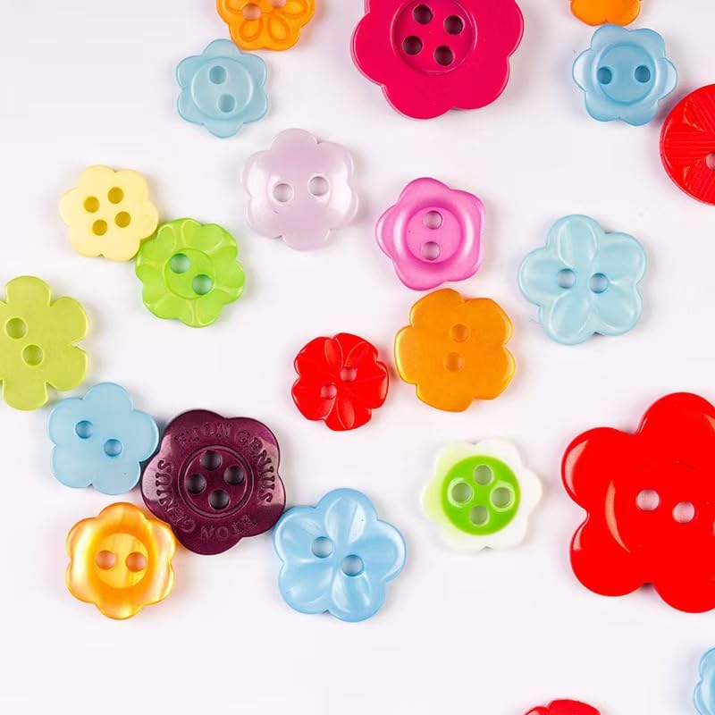 Photo 1 of 400 Pcs Mixed Sizes Resin Buttons Candy Color Square Love Flower Shape Sewing Buttons DIY Craft Supplies with Plastic Jar Container for Children's Manual Button Painting and DIY Craft Decoration