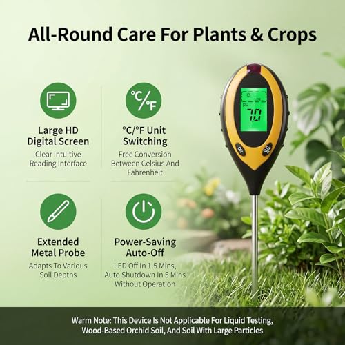 ZestEcho Medidor Humedad Plantas 4 en 1 Digital con LCD retroiluminada, medidor ph Tierra, Humedad Temperatura y luz, medidor de Suelo para jardín huerto césped Plantas Interior Exterior