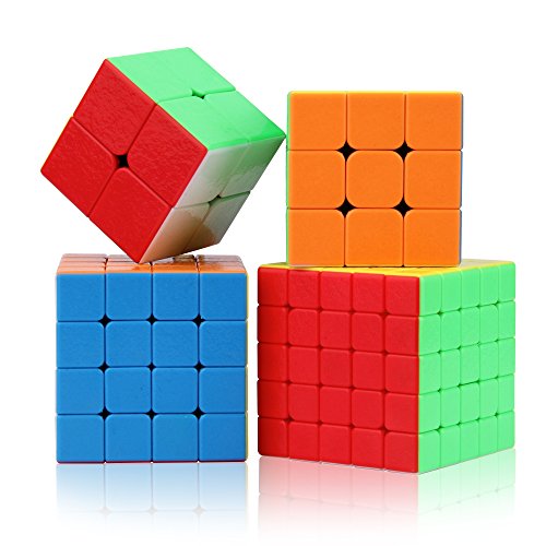 Speed Cube Set,Roxenda Magic Cube Gift Box Includes 2x2 3x3 4x4 5x5 Stickerless Smooth Cube Puzzle Toy for Kids [4 Pack]