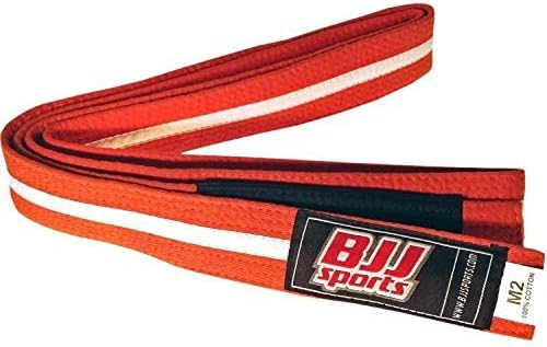 BJJ Sports Kids Jiu Jitsu Belt with White Stripe (Orange, M3)
