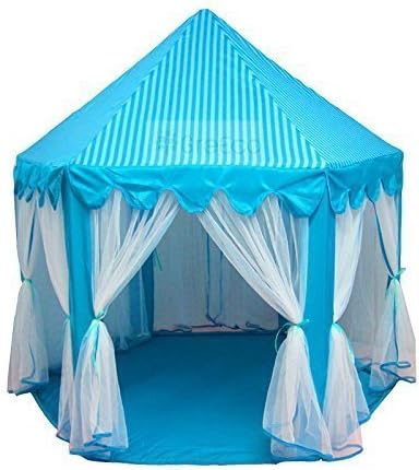 Porpora Kids Indoor/Outdoor Princess Castle Play Tent Fairy Princess Portable Fun Perfect Hexagon Large Playhouse Toys for Girls,Boys,Children Toddlers Gift/Present Extra Large Room 55"x 53"(DxH) BLUE