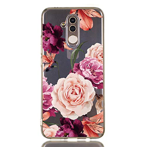 Amocase Cute Floral Case with 2 in 1 Stylus for Huawei Mate 20 Lite,Stylish Ultra Thin Sweet Flowers Soft Rubber Silicone TPU Shockproof Anti-Scratch Flexible Clear Case – Purple Flower