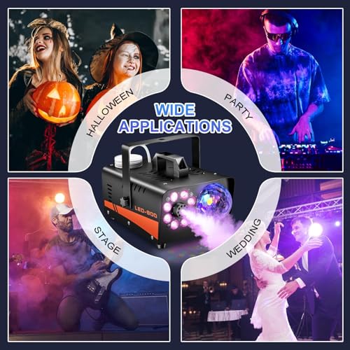 Dsocool Smoke Machine, Fog Machine with Disco Ball Lights, 600W and 3000CFM with 13 Colorful LED Lights Effect, Wireless Remote Control, Suitable for Indoor, Wedding, Parties, Halloween, and DJ Stage