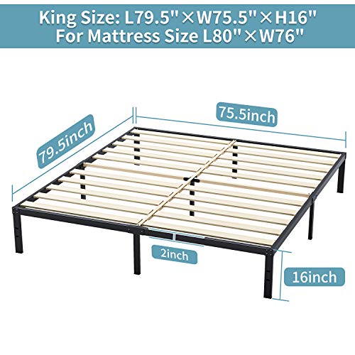 ZIYOO 16 Inch Heavy Duty Metal Bed Frame Wooden Slats,Strengthen Bed Mattress Foundation Quiet