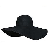 Women's Ridge Wide Floppy Brim Summer Beach Sun Hat Straw Cap Party Garden Travel (Black)