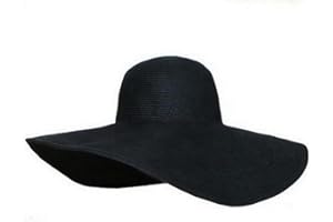 LUZEN Women's Ridge Wide Floppy Brim Summer Beach Sun Hat Straw Cap Party Garden Travel (Black)