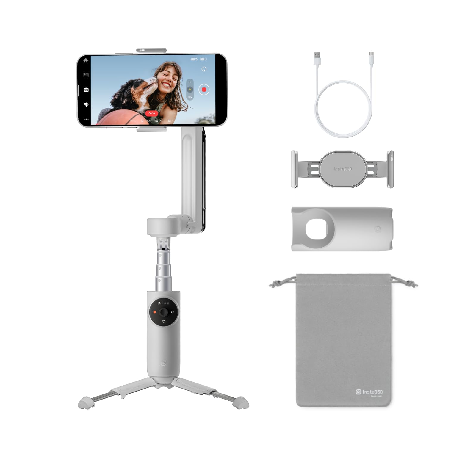 Insta360 Flow - AI-Powered Smartphone Stabilizer, Auto Tracking Phone Gimbal, 3-Axis Stabilization, Built-In Selfie Stick & Tripod, Portable & Foldable, YouTube TikTok Video, Stone Gray