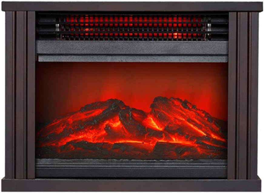 Electric Fireplace Heater, Portable Indoor Heating Stove with 3D Fire Effect, 300 Sq Ft Coverage, Rapid Heating, Low Noise, Overheat Protection, Energy-Saving, for Home Or Office (Brown)