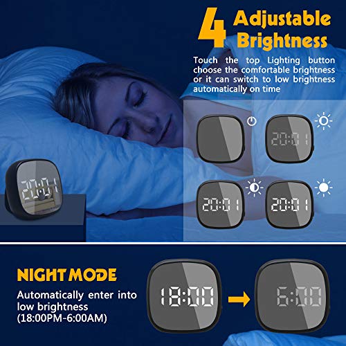 GLOUE Travel Alarm Clock Small Bedside Digital Alarm Clock Dimmable Kitchen LED Alarm