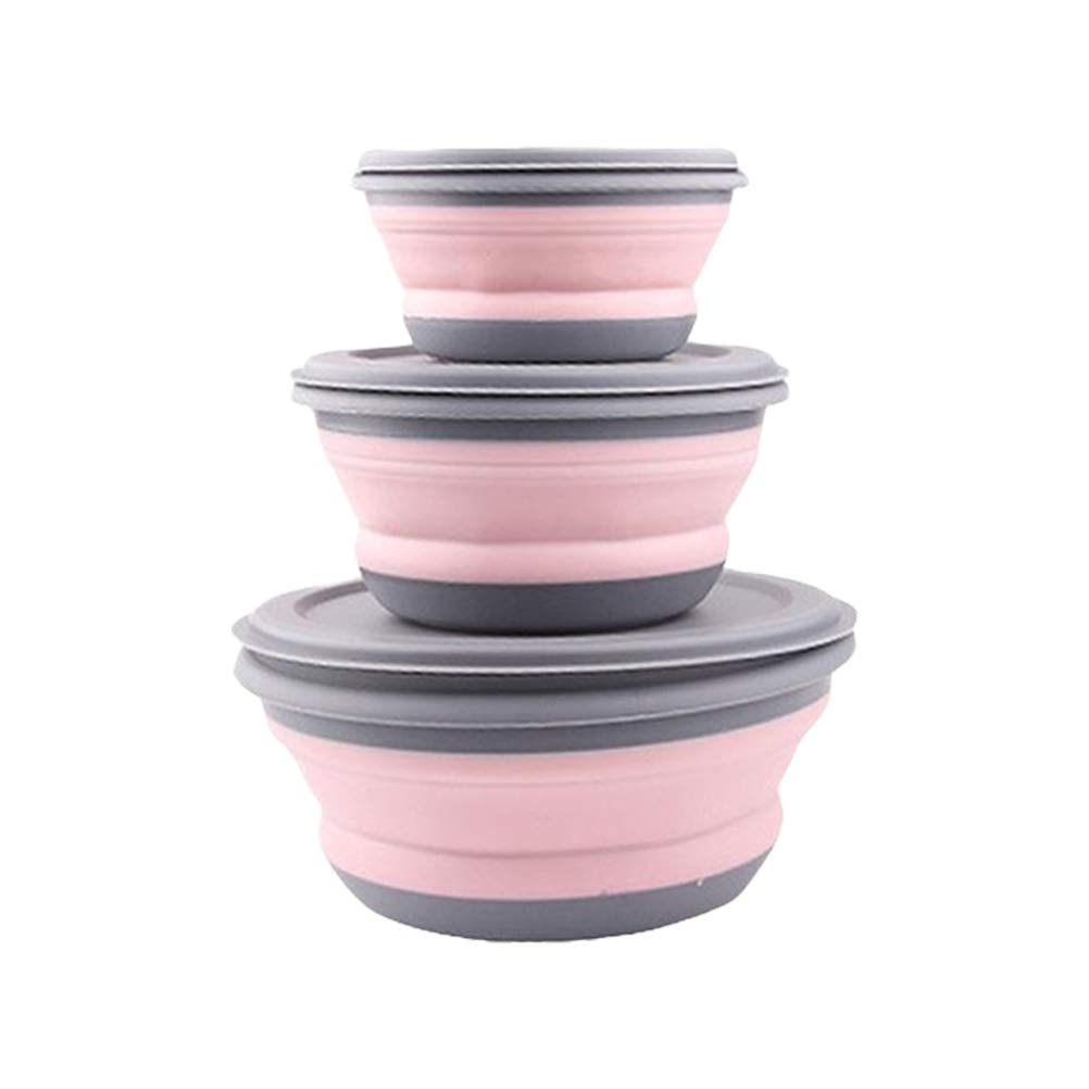 Woorea 3 PCS/Set Collapsible Silicone Bowls Sets Portable Collapsible Silicone Lunch Box Collapsible Salad Bowl with Lid