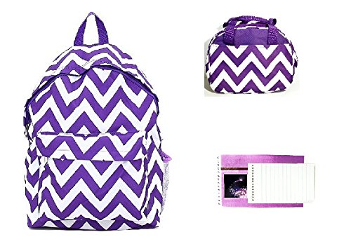 LA Chevron Backpack School Work Lunchbox Bag Purse Notepad Set Jp Purple White