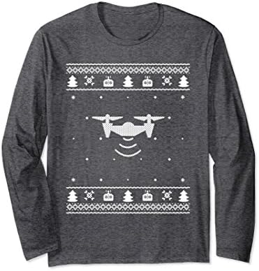 Unisex Ugly Christmas Sweater Drone Pilot Long Sleeve Shirt Gift Small Dark Heather