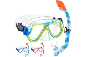 CTSAYTL Kids Snorkel Set for Ages 3-14, Snorkeling Gear for Kids with Dry Top Snorkel Anti-Leak Anti-Fog Panoramic View Snorkel Mask, Boys Girls Junior Teens Snorkeling Set