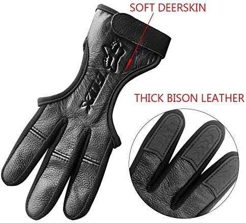 SEAKCOIK Genuine Leather Three Finger Archery Gloves Hand Guard Protective Archery Gloves Black