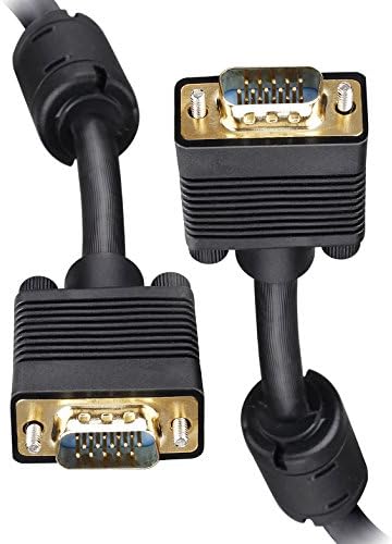 FARSTRIDER Gold Plated VGA/SVGA 12 Feet (3.6 Meters) 15 Pin Male to Male Premium Quality DDC Monitor Cable, 24K Gold Connector, 100% Bare Copper, Ferrite Cores, Durable PVC Jacket, Black
