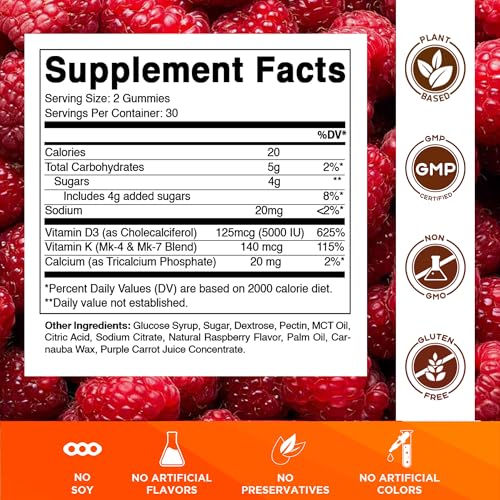 Vitamatic Vitamin D3 & K2 Gummies (2-Pack, 60 Count) Supports Healthy Bones, Heart Health, Calcium Absorption, and Immune Function Plant-Based, Non-GMO, Gluten-Free