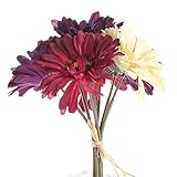 Mixed Cream, Burgundy, and Purple Gerbera Daisy Silk Floral Bouquet - 7 Stems Total
