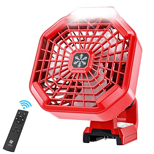 WaxPar 3 in 1 Camping Fan with LED Lantern Compatible with Milwaukee 18V Battery, 3 Speed Battery Operated Fan with Remote, USB Port, 3 Wind/Brightness Modes, Timer