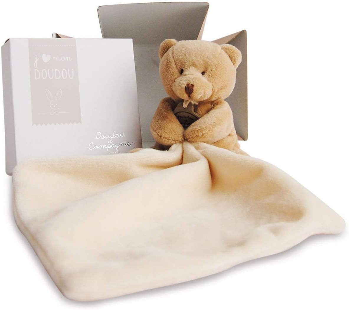 Doudou et Compagnie 10 cm Natural Bear and Towelling Doudou with Gift Box, Multicolour