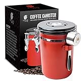 Airtight Coffee Container Canister - Stainless Steel Coffee Canister with  co2 Valve and Scoop - Sealed Cantilever Lid