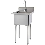 TRINITY THA-0307 Basics Stainless Steel Freestanding Single Bowl Utility Sink for Garage, Laundry Room, and Restaurants, Incl