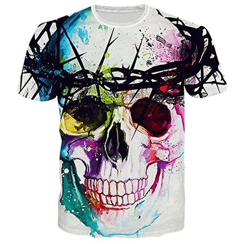 RAISEVERN Womens Floral Skull Print Short Sleeve Crewneck Tee Shirts Clothes M