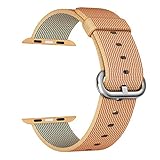 MXY Fine Woven Nylon Strap Replacement Wrist Classic Bracele Watch Band For Apple iWatch Series 1 Series 2 (38MM-Gold/Red)