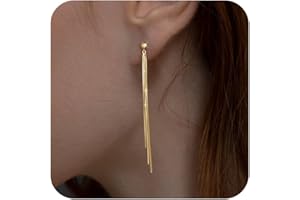 NECOCY Gold/Silver Dangle Earrings for Women Dainty Long Hanging Chain Earrings Trendy Hypoallergenic Dangling Pearl Threader Earrings for Women Non-Tarnish Jewelry