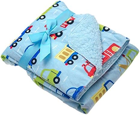 Little Mimos Printed Cars Design Blanket with Sherpa Backing, Blue, 30 "x 30 "