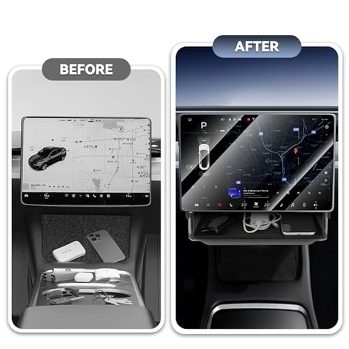 Under Screen Storage for Tesla 2025-2026 Model Y Juniper & 2024-2026 Model 3 Highland, Open and Close Center Console Organizer Tray with Anti-Slip Silicone Pad for New Tesla Model 3 Model Y Accessorie