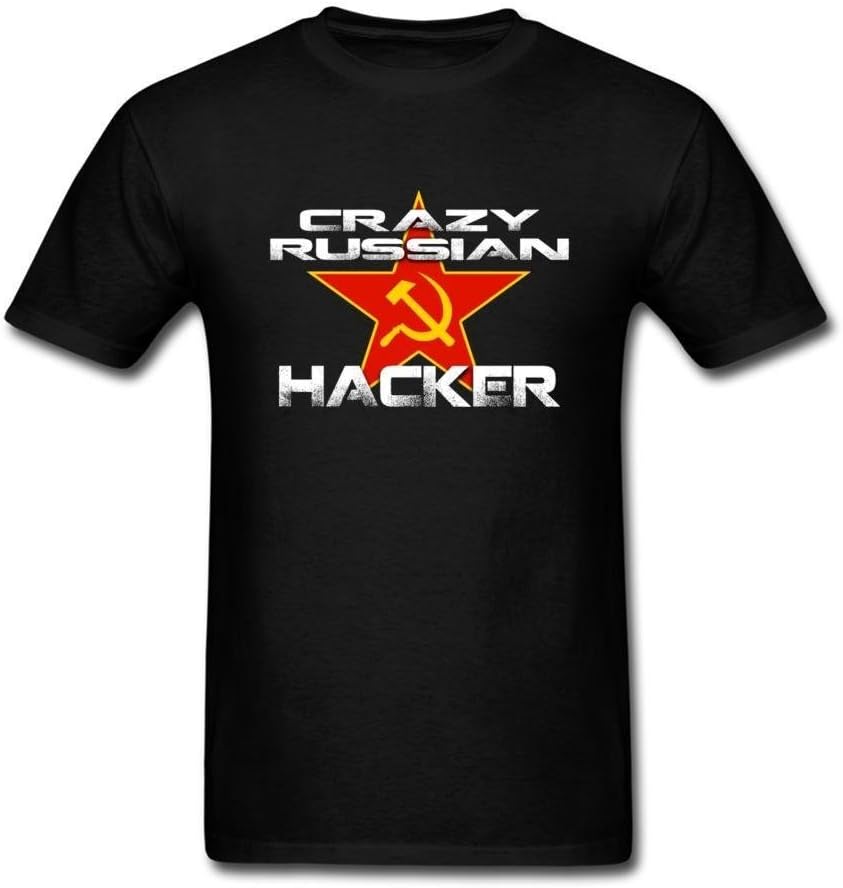 UOOLTTR Men's Crazy Russian Hacker Logo T-Shirt Black XL