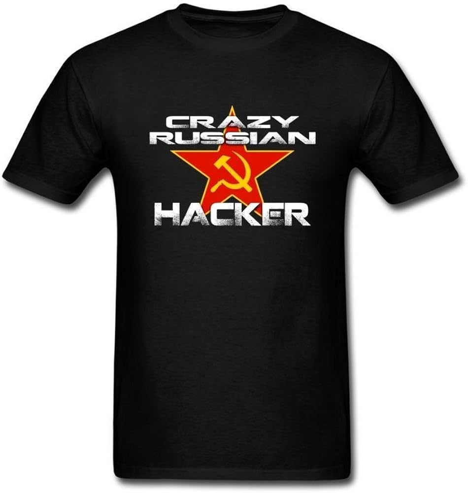 UOOLTTR Men's Crazy Russian Hacker Logo TShirt Black S